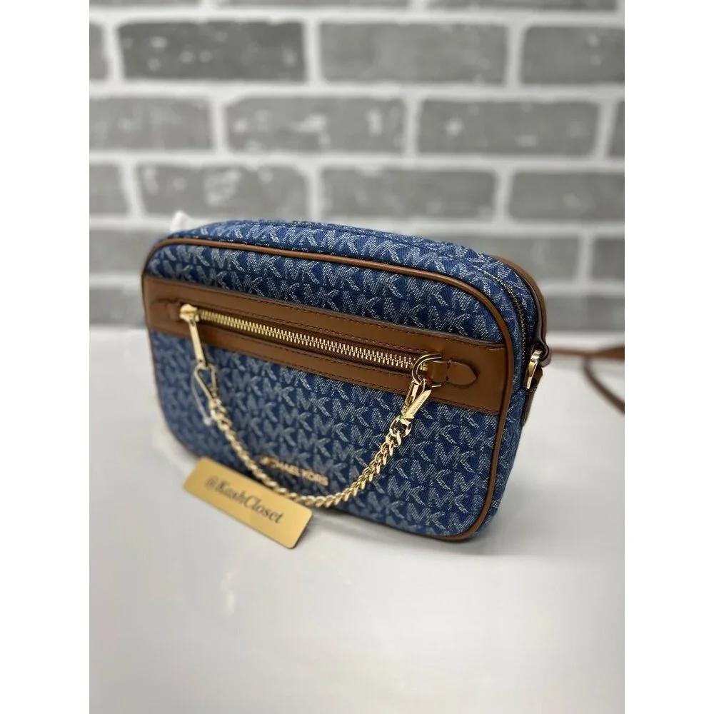 Michael Kors crossbody denim multi chain zip crossbody MK signature blue multi - Picture 3 of 9